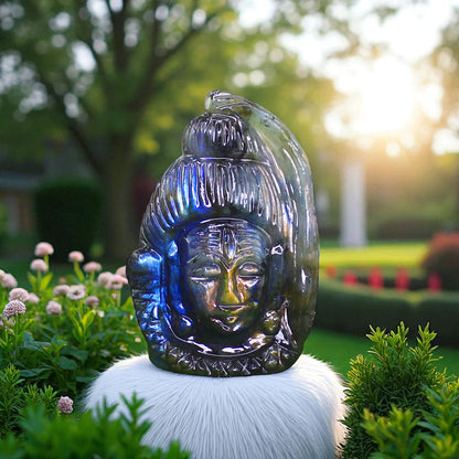 Amazing Color Sheen Nat. Labradorite Gemstone Lord Shiva Head Carved Figure
