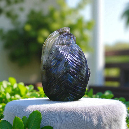Amazing Color Sheen Nat. Labradorite Gemstone Lord Shiva Head Carved Figure