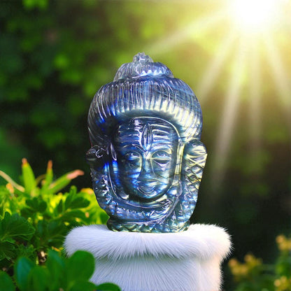 Amazing Color Sheen Nat. Labradorite Gemstone Lord Shiva Head Carved Figure