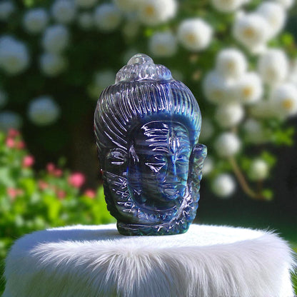 Amazing Color Sheen Nat. Labradorite Gemstone Lord Shiva Head Carved Figure