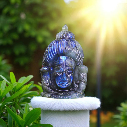 Amazing Color Sheen Nat. Labradorite Gemstone Lord Shiva Head Carved Figure