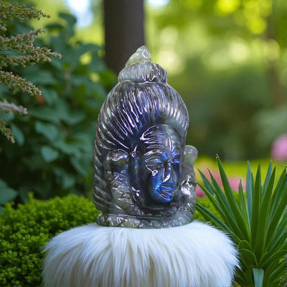 Amazing Color Sheen Nat. Labradorite Gemstone Lord Shiva Head Carved Figure