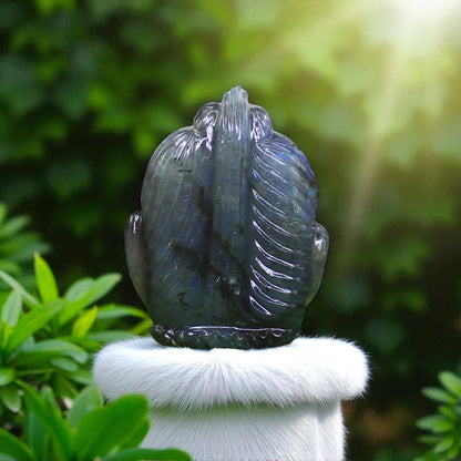 Amazing Color Sheen Nat. Labradorite Gemstone Lord Shiva Head Carved Figure