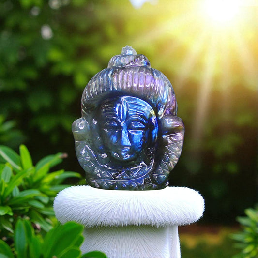 Amazing Color Sheen Nat. Labradorite Gemstone Lord Shiva Head Carved Figure