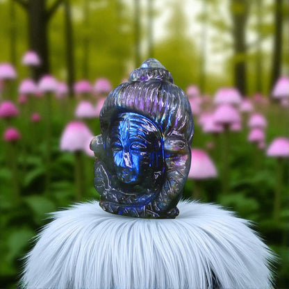 Amazing Color Sheen Nat. Labradorite Gemstone Lord Shiva Head Carved Figure