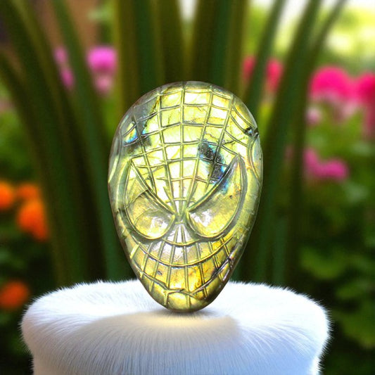 Unique Nat. Labradorite Gemstone Face Inspired Carved Cabochon