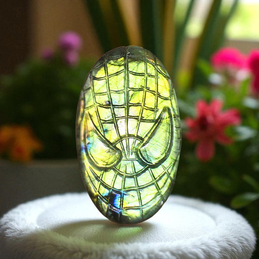 Unique Nat. Labradorite Gemstone Face Inspired Carved Cabochon