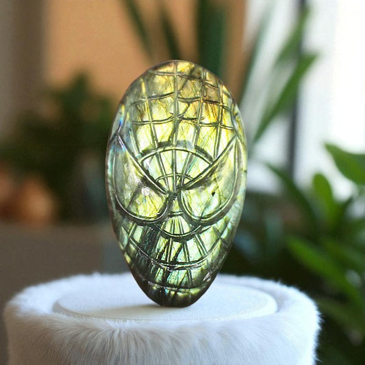 Unique Nat. Labradorite Gemstone Face Inspired Carved Cabochon