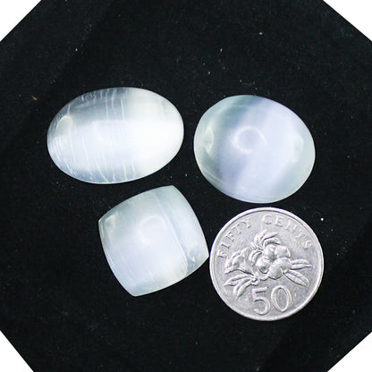 Natural Selenite Cabochon Lot – Polished White Selenite Gemstones for Jewelry & Crafts