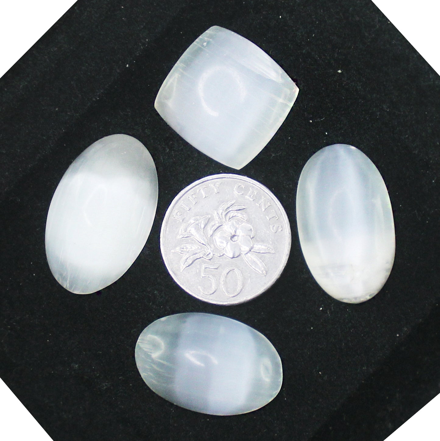 Natural Selenite Cabochon Lot – Polished White Selenite Gemstones for Jewelry & Crafts