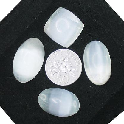 Natural Selenite Cabochon Lot – Polished White Selenite Gemstones for Jewelry & Crafts