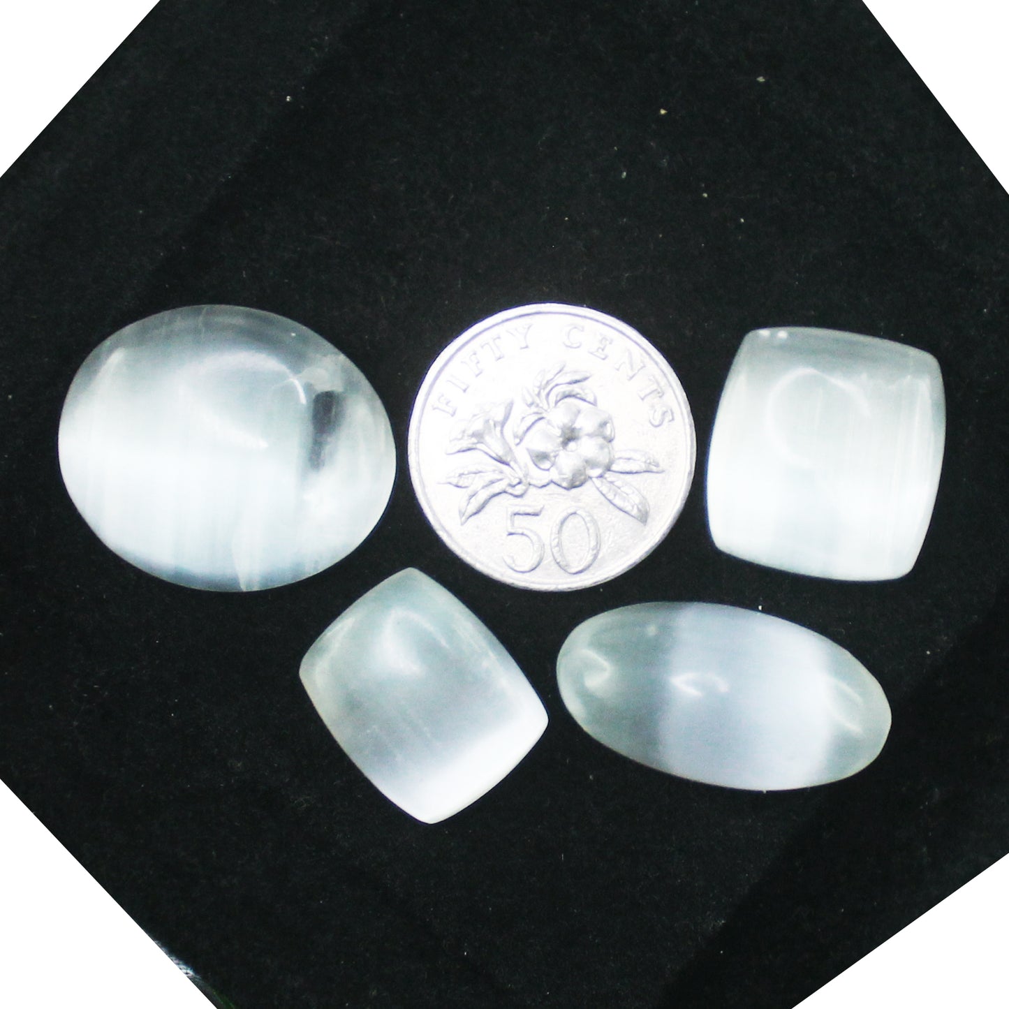 Natural Selenite Cabochon Lot – Polished White Selenite Gemstones for Jewelry & Crafts