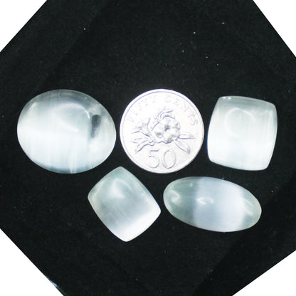 Natural Selenite Cabochon Lot – Polished White Selenite Gemstones for Jewelry & Crafts