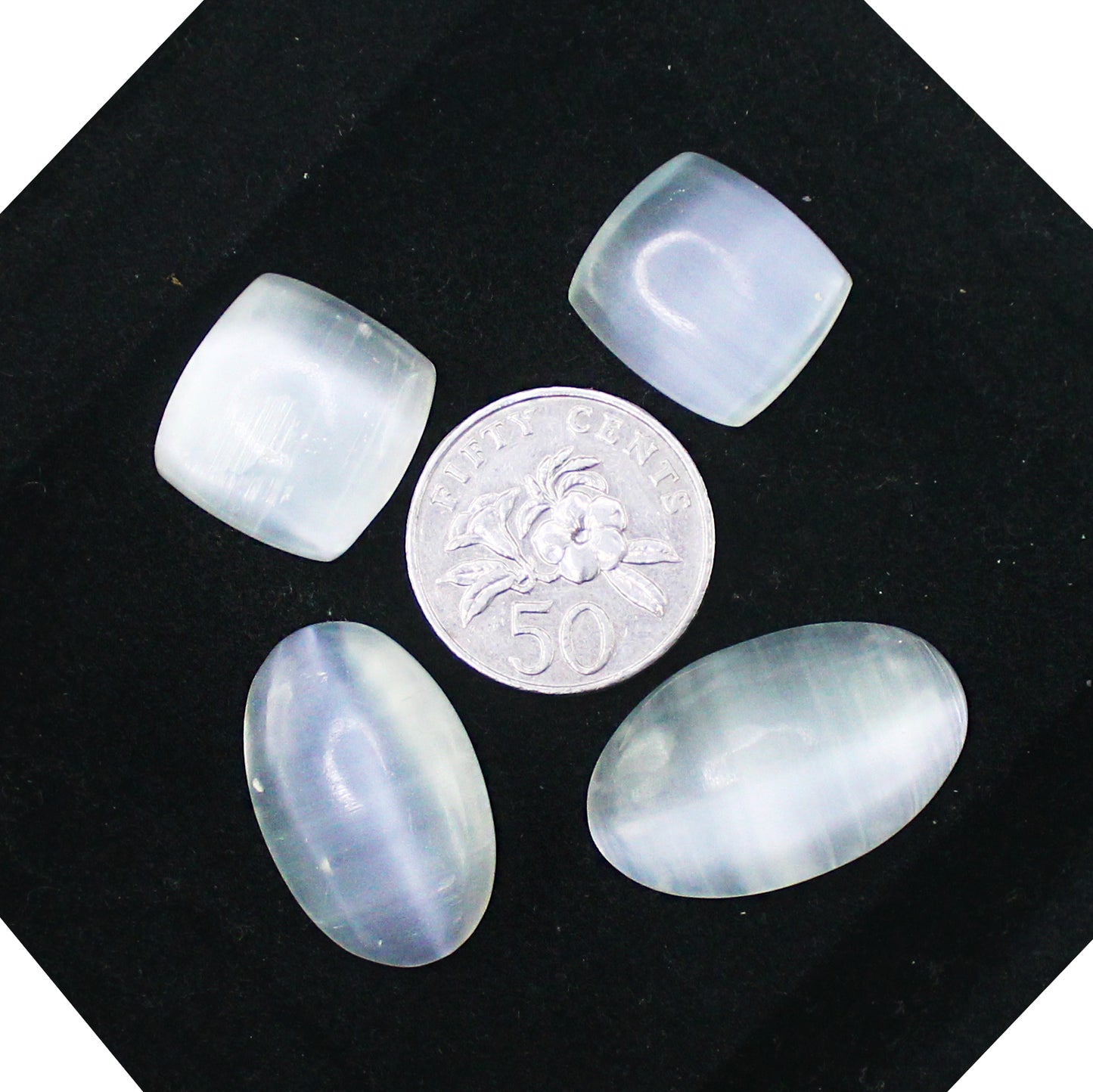 Natural Selenite Cabochon Lot – Polished White Selenite Gemstones for Jewelry & Crafts