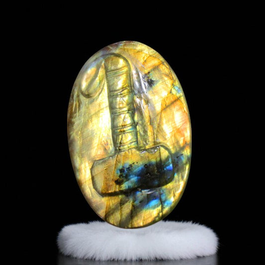 Unique Nat. Labradorite Gemstone Hammer Inspired Carved Cabochon