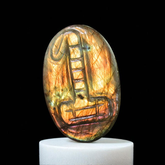 Unique Nat. Labradorite Gemstone Hammer Inspired Carved Cabochon