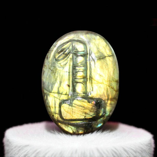 Unique Nat. Labradorite Gemstone Hammer Inspired Carved Cabochon