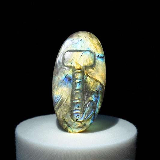 Unique Nat. Labradorite Gemstone Hammer Inspired Carved Cabochon