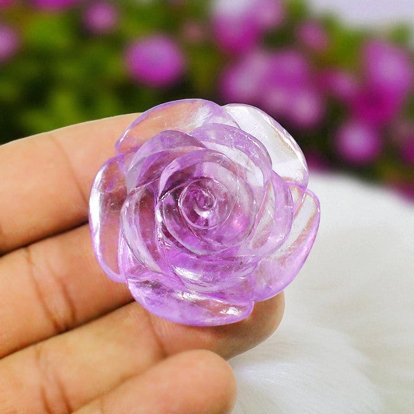 Rare Nat. Amethyst Gemstone Rose Flower Carved Figure