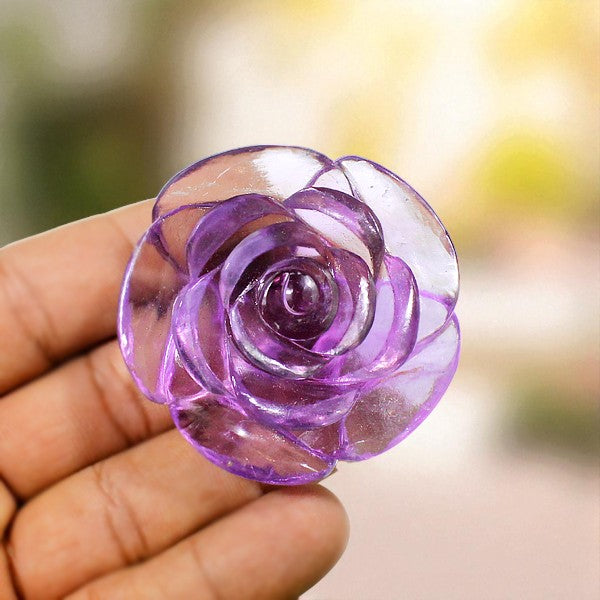 Rare Nat. Amethyst Gemstone Rose Flower Carved Figure