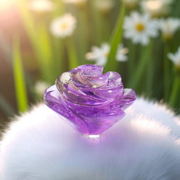Rare Nat. Amethyst Gemstone Rose Flower Carved Figure