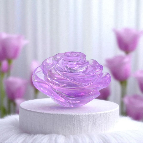 Rare Nat. Amethyst Gemstone Rose Flower Carved Figure