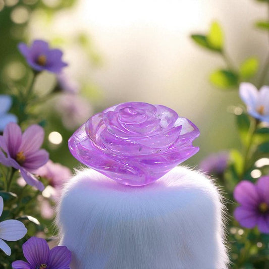 Rare Nat. Amethyst Gemstone Rose Flower Carved Figure