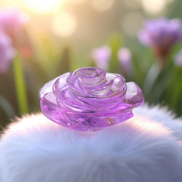 Rare Nat. Amethyst Gemstone Rose Flower Carved Figure