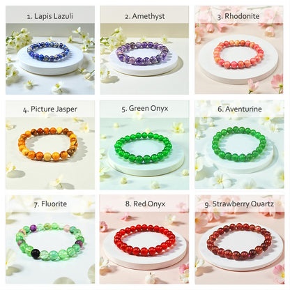 Natural Gemstone Stretch Bracelets – Round Beads