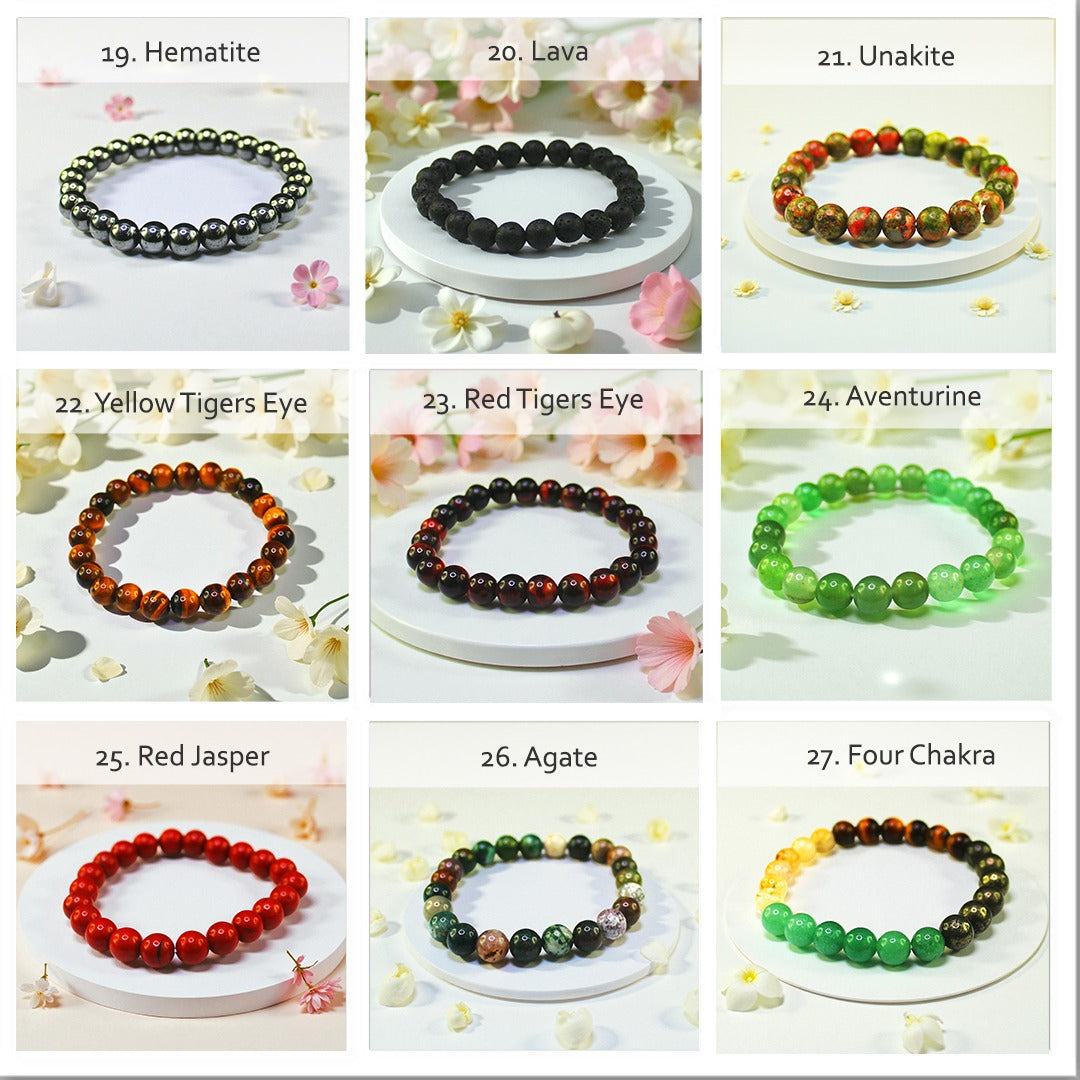 Natural Gemstone Stretch Bracelets – Round Beads