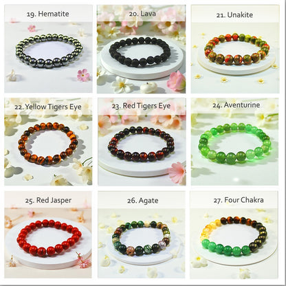 Natural Gemstone Stretch Bracelets – Round Beads