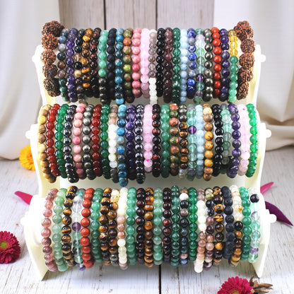 Natural Gemstone Stretch Bracelets – Round Beads