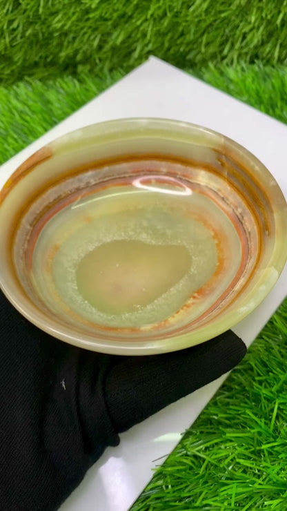 Afghanistan Banded Green Onyx Bowl Hand Carved Natural Stone Decor