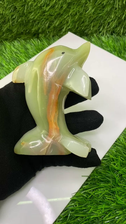 Afghanistan Onyx Dolphin Figurine – Hand-Carved Gemstone Animal