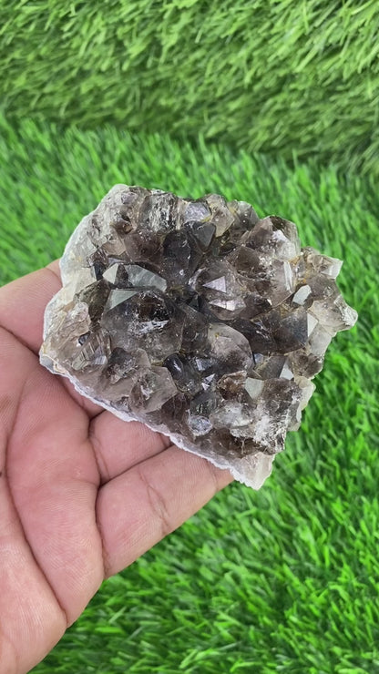 Natural Druzy Smoky Quartz Cluster – Fine Crystal Texture with Earthy Brown Sparkle
