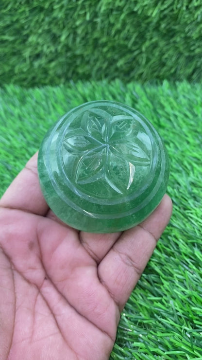 Fluorite Flower Carving – Flatback Crystal Cab for Decor or Desk Paperweight