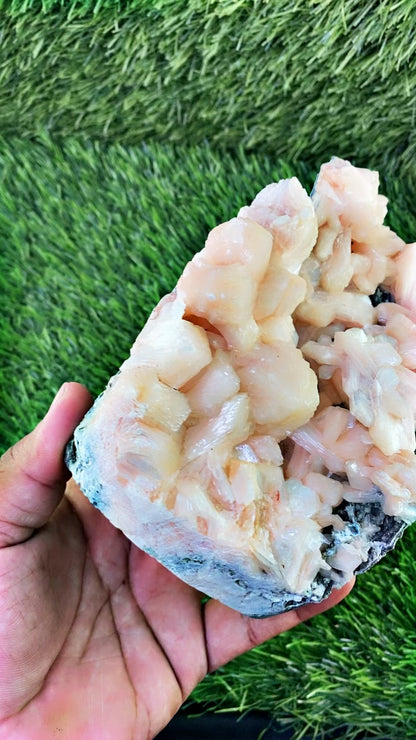 Natural Zeolite Crystal – Large Peach Stilbite & Clear Apophyllite Cluster | Healing Crystal Gift