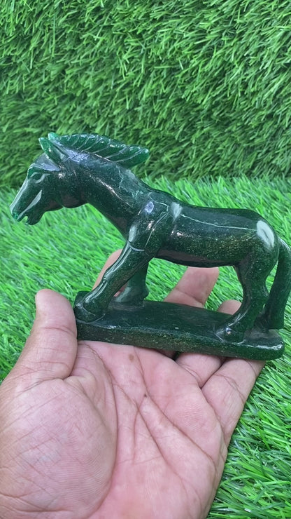 Standing Green Aventurine Jade Horse – Hand-Carved Gemstone Animal Figurine