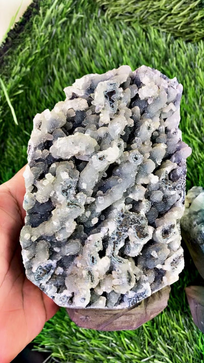 Premium Apophyllite Geode Cluster – Radiant Clear Points in Volcanic Black Chalcedony